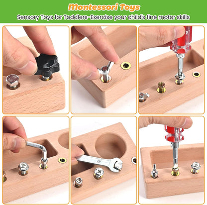 Montessori Screwdriver Board Set with Lock and Key, Montessori Toys for 3 4 5 Year Old, Wooden Screw Driver Activities Tools, Fine Motor Skills Preschool Learning Sensory Toy