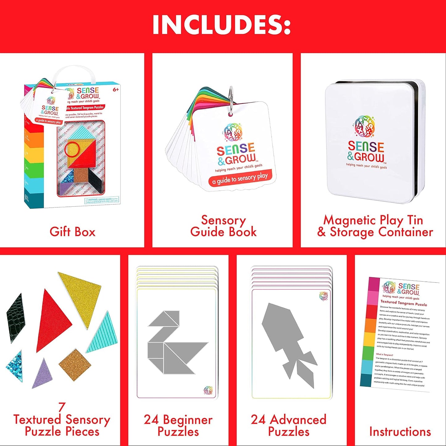 Sense & Grow Kids Unique Textured Tangram Puzzle, Age 6+