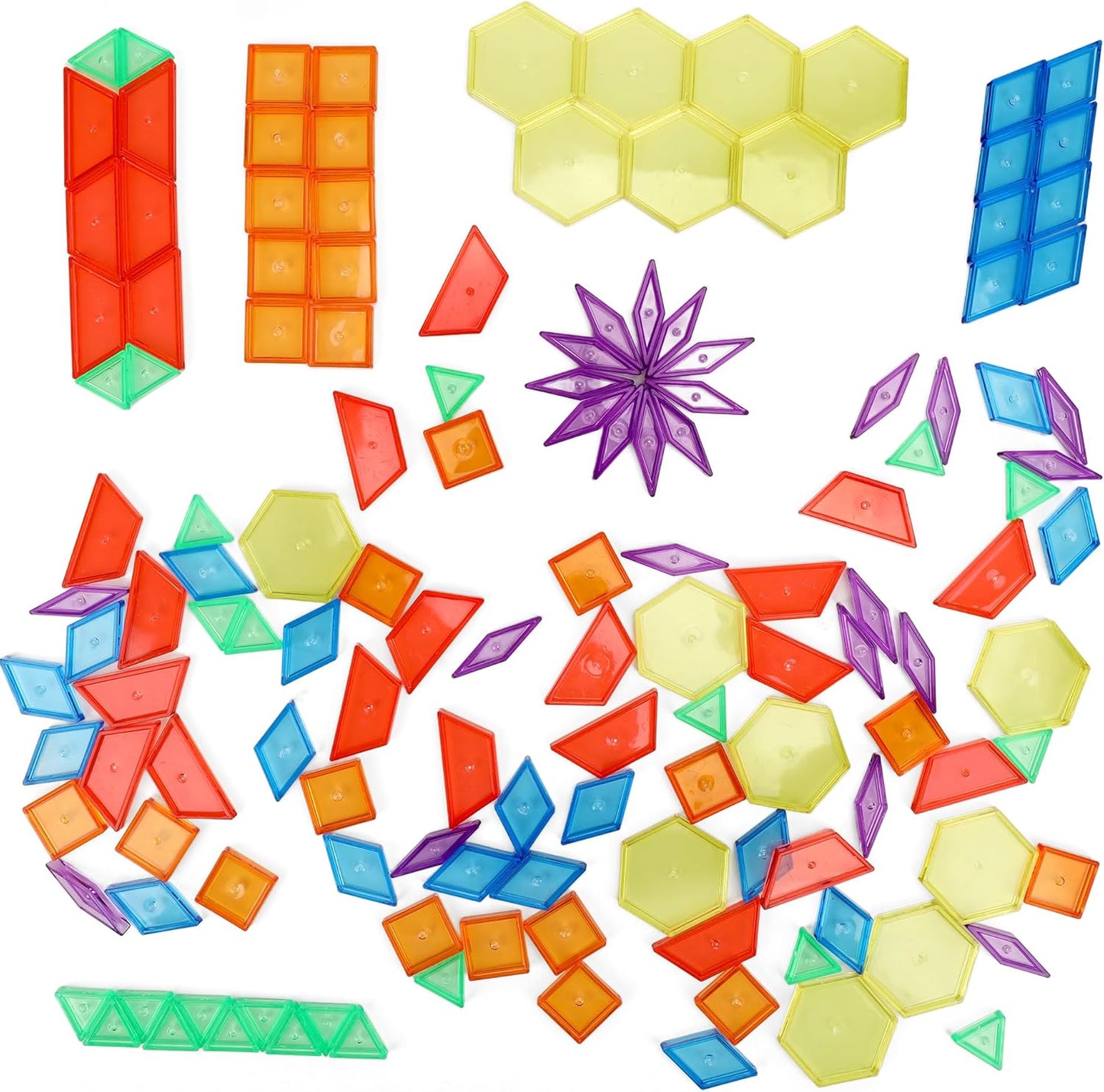 140 Pcs Translucent Pattern Blocks for Light Table, 6 Colors & Shapes Educational Light Table Manipulatives and Accessories