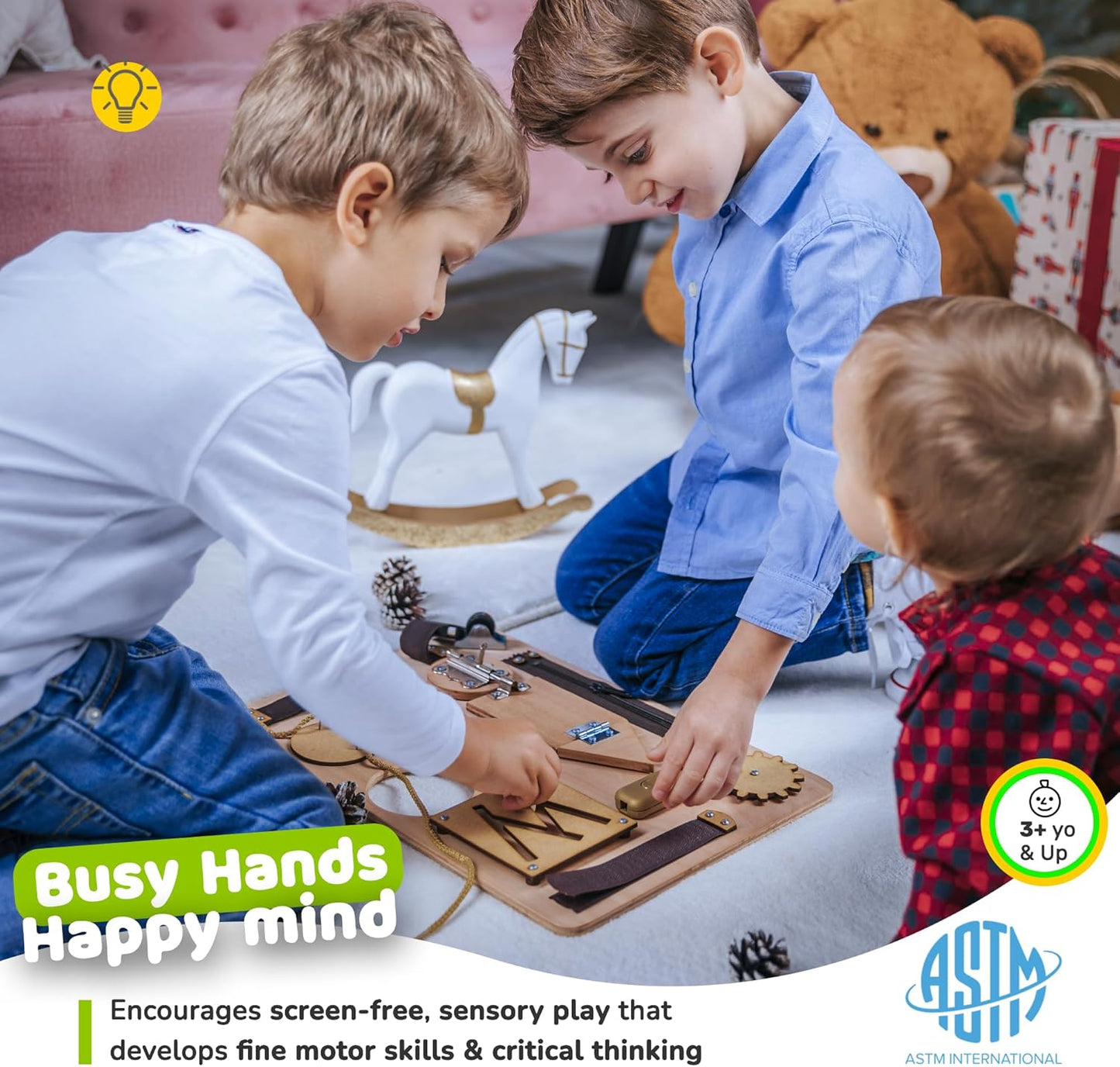 deMoca Toddler Busy Board for 1 Year Old, Travel Baby Wooden Montessori Busy Board for Toddlers 1–3, Switch and Fidget Activities for Early Motor Skills and Travel Play