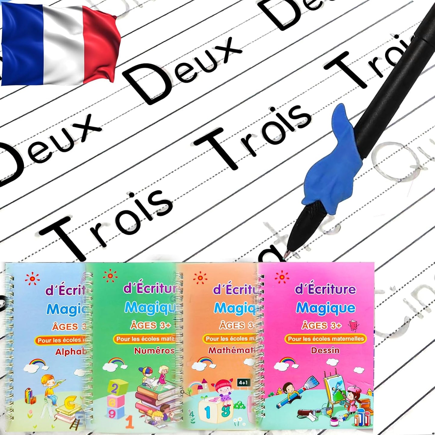4 Magic Tracing Practice Books – Grooved Handwriting Arabic Copybooks for Kids, Reusable Writing Practice Workbooks Without Tears, Disappearing Ink for Toddlers Preschool Learn (Arabic)