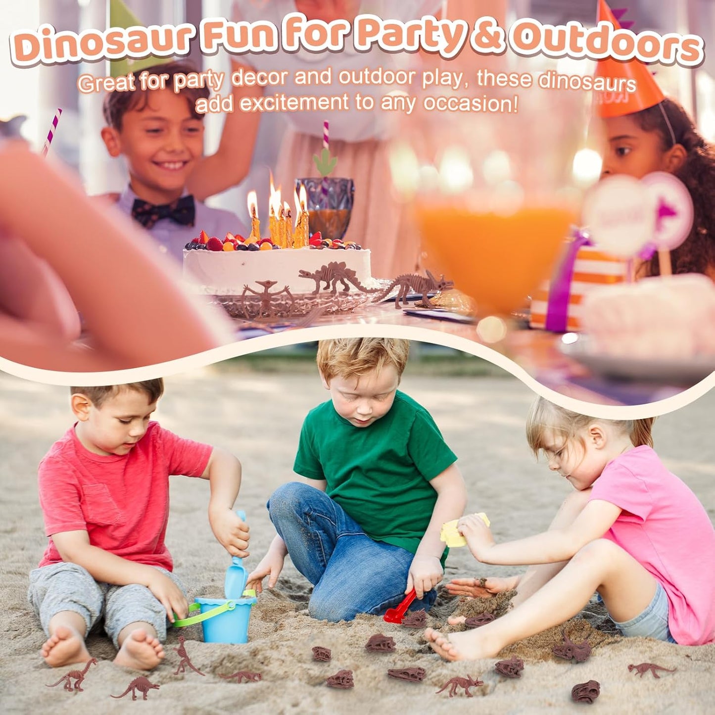 70PCS 3.7 Inch Dinosaur Bone for Sandbox Brown Dinosaur Fossil Skeleton Plastic Skull Dino Dig Toy Kit for Puzzle Game Sensory Bin Birthday Party Dino Scavenger Hunt Science Class Prize Cupcake