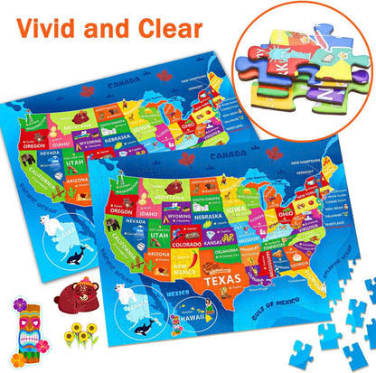 United States Map Puzzle for Kids Ages 6-8 8-10 10-12 - 200 Piece Floor Jigsaw with Poster - Educational USA Geography Jigsaw with 50 States & Capitals - Large Map Puzzle STEM Gift for Boys and Girls