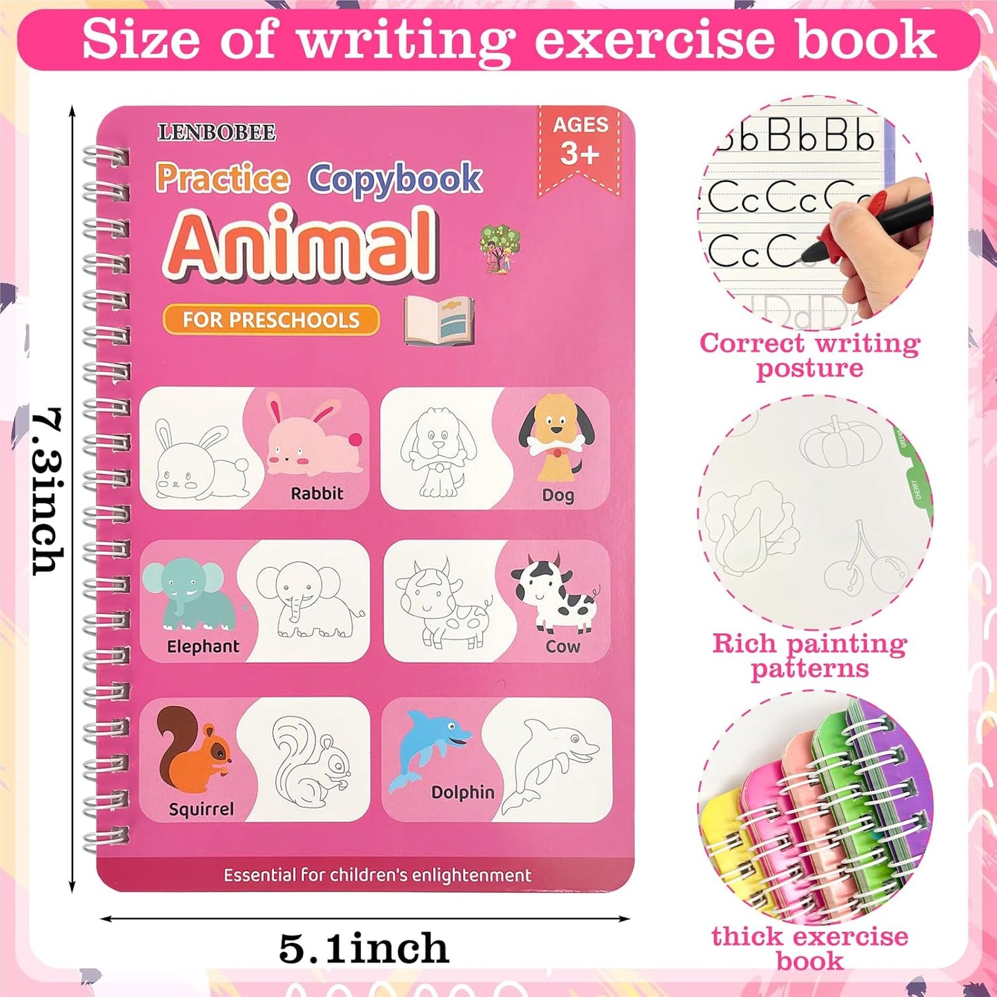 6 Pack Magic Grooved Writing Practice Books Reusable Magical Handwriting Practice for Kids Ages 3-8 Kindergarten Back to School Educational Gift Preschool Valentines Classroom Gift