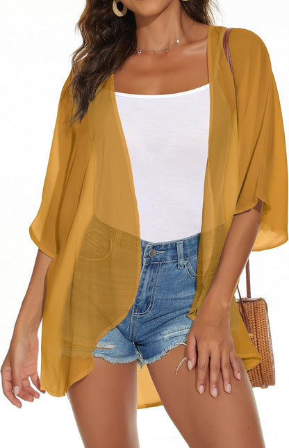 Womens Kimono Cardigans Beach Cover ups Swimwear Puff Sleeve Loose Casual Summer Tops 2026