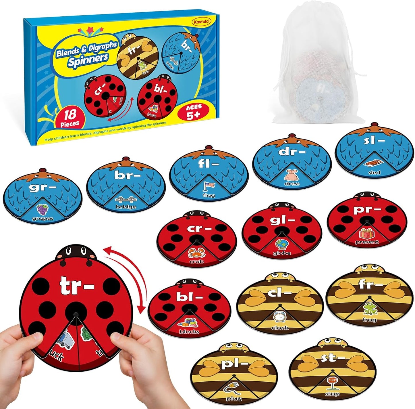 Kasfalci CVC Word Cards,CVC Word Games,Phonics Games,Speech Therapy Toys for Toddlers Kids,Learn to Read,Spelling Reading Learning Game,Kindergarten Preschool Learning Activities Educational Toy