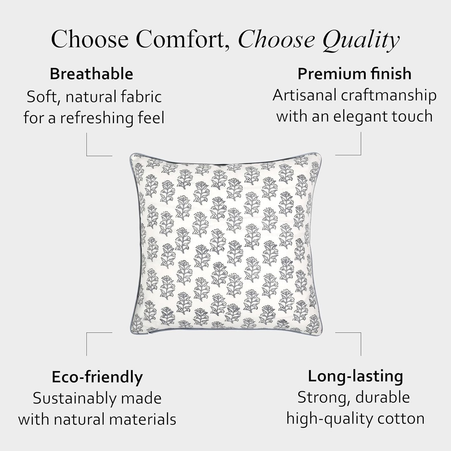 CPC 100% Cotton Throw Pillow Covers 18x18 Inch, Set of 2 Green Block Print Pattern Couch Pillow, Cute Boho Decorative Pillows for Living Room, Bedroom with Hidden Zipper- Agate Green