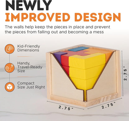 Zen Fun Wooden Brain Teaser Puzzle Cube - Montessori Toy Colorful Cube Puzzle for Kids Ages 5-7 and Easy Mind Puzzle for Adults - 20 Pieces