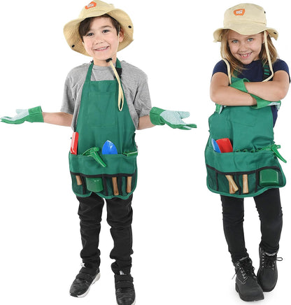 Born Toys Kids Garden Set for Boys & Girls Ages 3-7, Toddler Gardening Kit with Kids Gardening Tools - Gardening Apron, Gloves, Hat, Working Spray Bottle, Trowel Shovel & Rake, Outdoor Activity Toys