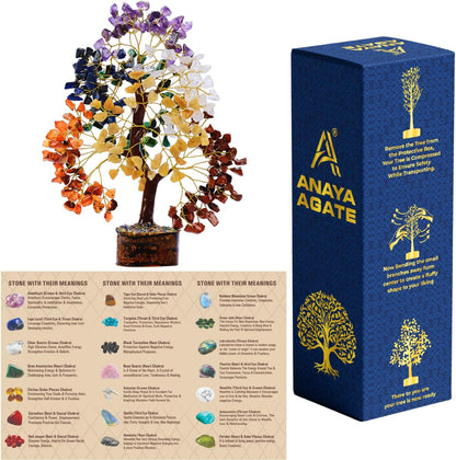 ANAYA AGATE 7 Chakra Healing Crystal Tree of Life Kit, Bracelet, Pendant, Necklace, Feng Shui Money Bonsai Tree, Positive Energy for Women, Mom, Sister and Housewarming Decoration