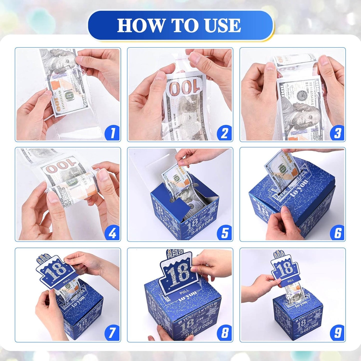 10 Happy Birthday Money Box for Cash Gift, 10th Birthday Decorations for Boys and Girls, Gifts for 10 Year Old Boy, Boy Gift Ideas, Cool Things for Teen -Blue with 100PCS Bags