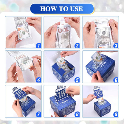 10 Happy Birthday Money Box for Cash Gift, 10th Birthday Decorations for Boys and Girls, Gifts for 10 Year Old Boy, Boy Gift Ideas, Cool Things for Teen -Blue with 100PCS Bags