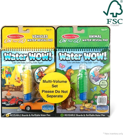 Melissa & Doug Water Wow! Reusable Water-Reveal Activity Pad 2-Pack - Vehicles, Animals Travel Toys, Party Favors, Mess Free Coloring Books for Kids Ages 3+ - FSC Certified