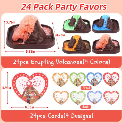Valentines Day Gifts for Kids Classroom: 24 Pack Erupting Volcano Science Kit with Cards, 4 Lava Colors, STEM Educational Toys for Boys Girls Classroom Exchange Gifts Prizes School Party Favors