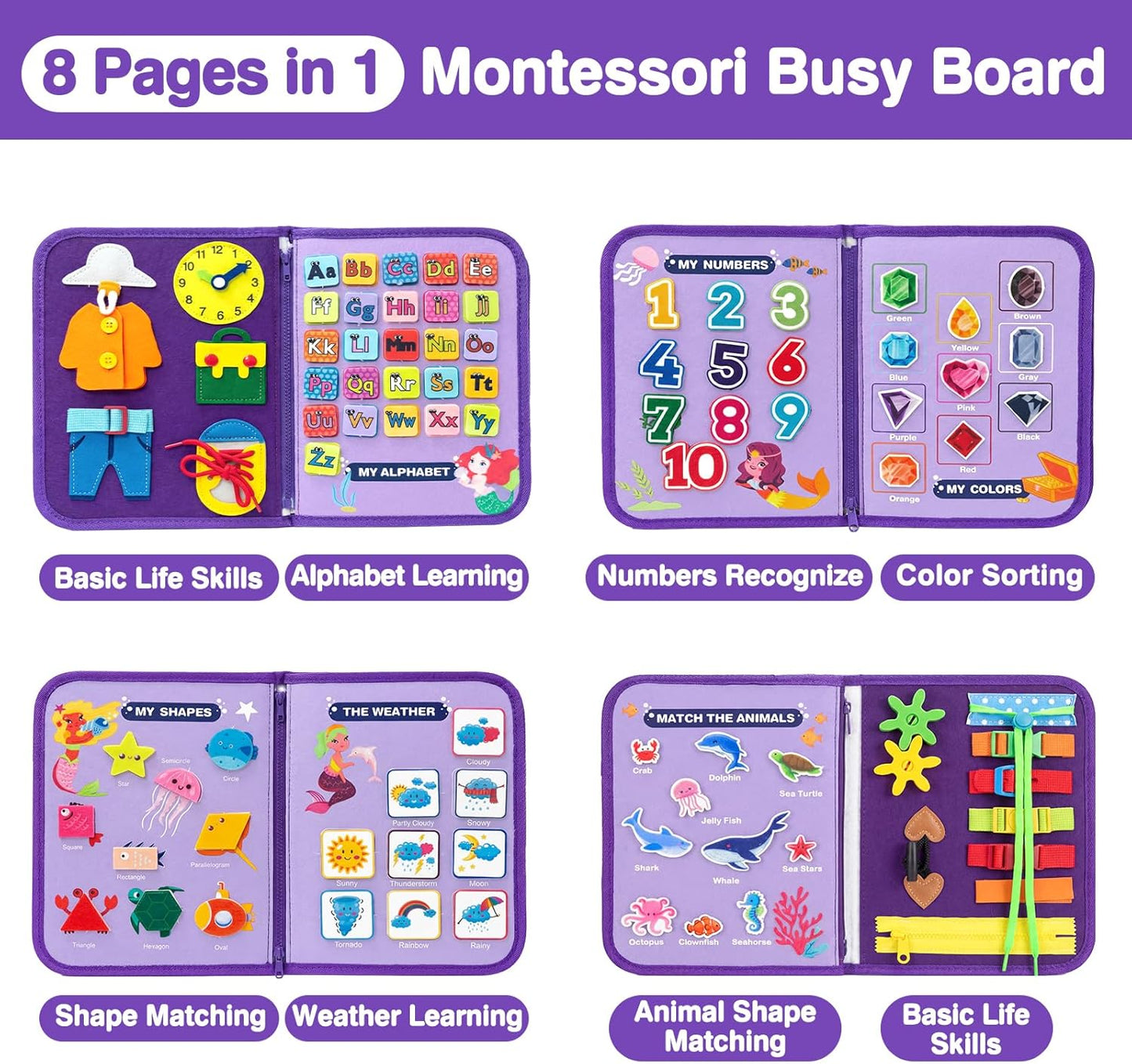 Toddler Busy Board Montessori Toys for Toddlers 1-3 2-4 Girls Birthday Gifts, Educational Activity Book Board Sensory Learning Toys, Airplane Car Travel Toys