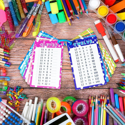 0-12 Multiplication Flash Cards, Large Educational Math, Times Table Flashcards Chart, with 15 Cards, 2 Dry Erase Markers, 1 Rings, Educational Multiplication for Classroom Home