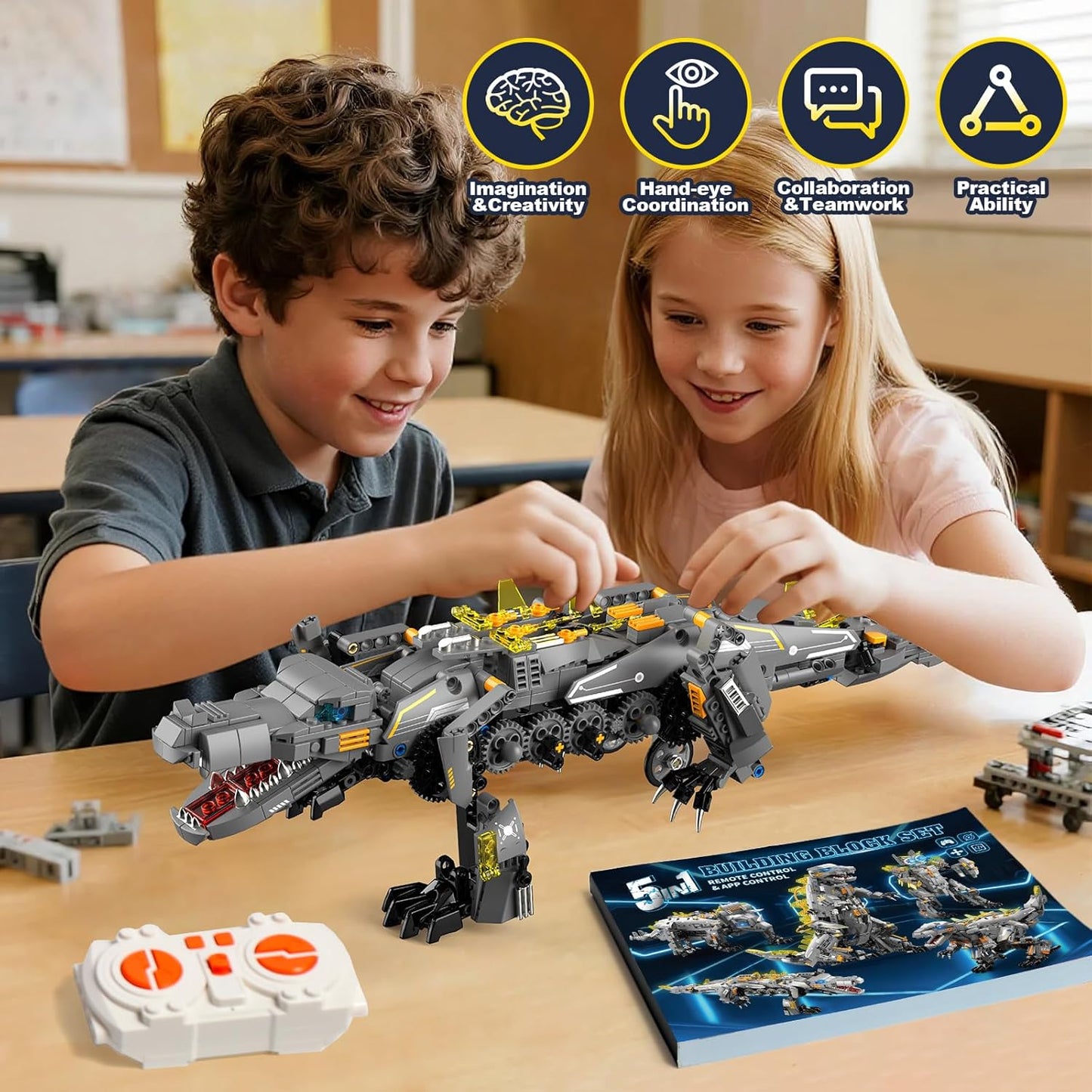 ADUSRIZ 5 in1 Stem Robot Building Kit for Kids Ages 8-13, 688 PCS Remote & App Controlled Dinosaur Car Building Toys for Kids Science Learning, Birthday Gifts for 8 9 10 11 12+ Years Old Boys Girls