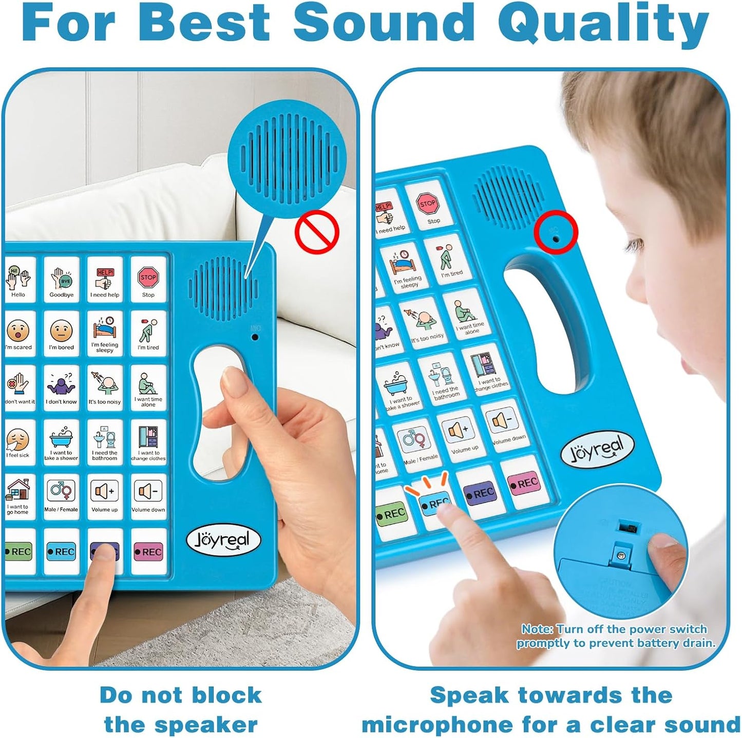 Joyreal AAC Device for Autism, Non Verbal Communication Tools for Speech Therapy & Stroke Rehab. Autism Communication Board with 5 Programmable Buttons & Adjustable Volume, Autistic Kids Must Haves