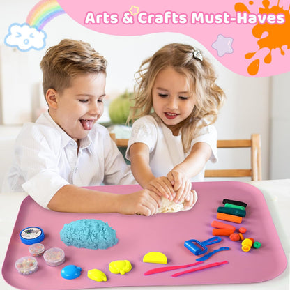 AtMini Silicone Art Mats for Kids, 24"x16" Silicone Craft Mat with Lip to Keep Clean, Play Sand, Painting, DIY Crafts Mat for Kids (Purple)