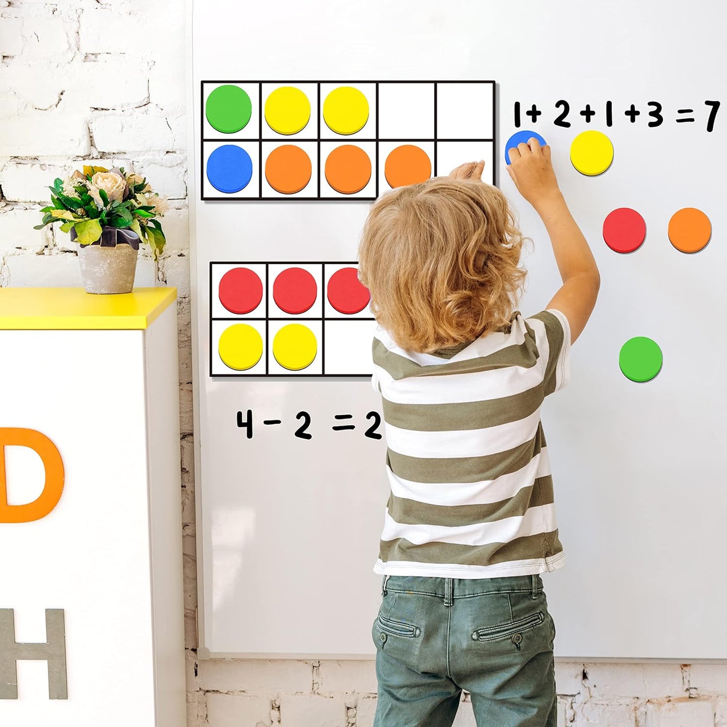 Magnetic Ten-Frame Set, 6 Frames & 66 Colorful Star-Shaped Counters Ten Frame Math Games Manipulative Counting Toys for Kindergarten Preschool, 6 Colors & 2 Markers (Fridge & Hand-held)