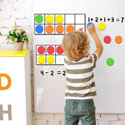 Magnetic Ten-Frame Set, 6 Frames & 66 Colorful Star-Shaped Counters Ten Frame Math Games Manipulative Counting Toys for Kindergarten Preschool, 6 Colors & 2 Markers (Fridge & Hand-held)