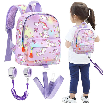 Accmor Toddler Backpack Leash with Anti Lost Wrist Link, Cute Mini Child Walking Harnesses Keep Kids Close Back Pack Rope Tether Rein for Baby Boys (Pink/Unicorn)