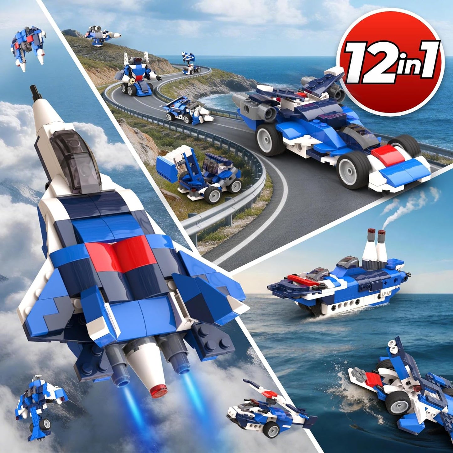 Apitor 12-in-1 STEM Building Blocks Kit for Kids Ages 4-8 | 139 Pcs Creative Construction Toy with Digital App & Paper Manual | Fighter Jet Model Build Robot DIY Activity Toy for Ages 6+ Years