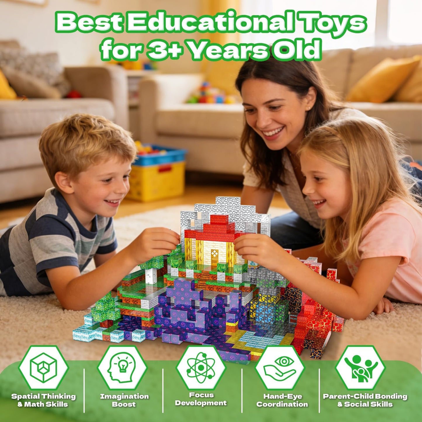 600PCS Magnetic Building Blocks Set, Magnetic Tiles Kids Build Cubes STEM Game Toys, Stacking Building Toys for 3-5 4-6 5-7 6-8 Year Old Boys Girls, Christmas Easter Birthday Gifts for Kids Toddlers