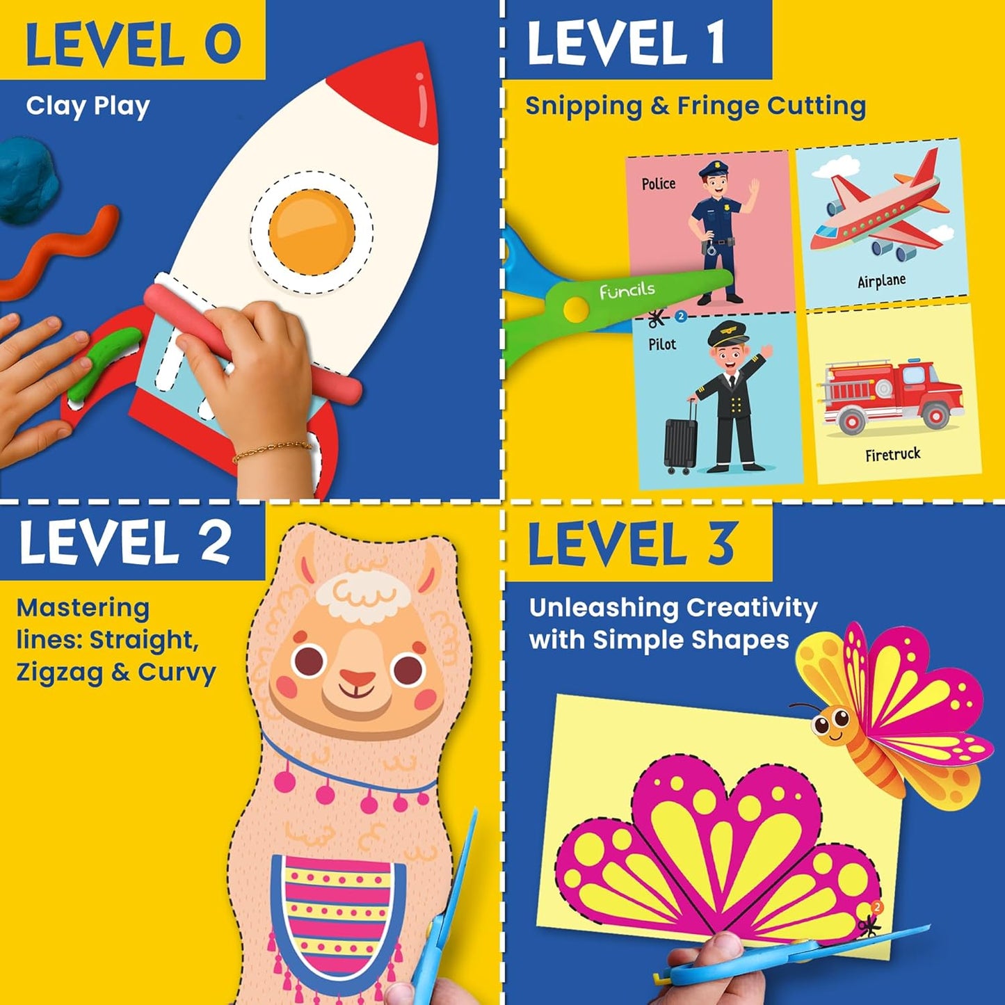 Funcils Toddler Scissor Skills - Art Supplies & Crafts Kit for Kids, Safety Scissors, Fine Motor Toys, Montessori Gifts for Boys & Girls Ages 3, 4, 5, 6, 7 Year Old, Preschool Learning Activity Books