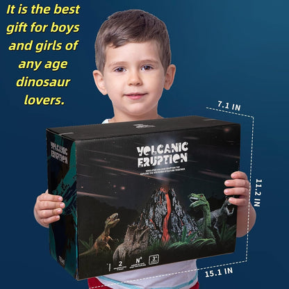 Large Volcano Set with 9 Realistic Dinosaur Action Figures for Kids 2 3 4 5 6 8 10 Years, Simulated Volcanic Eruptions w/Sounds, Volcano Can Store Dinos, Gift for Toddlers Boys & Girls