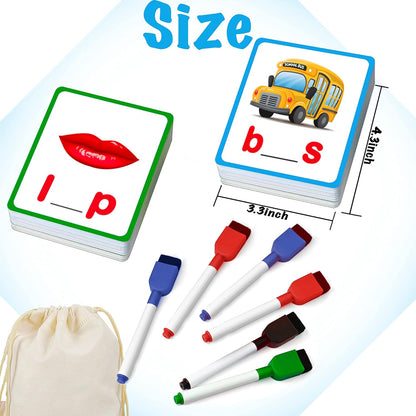 100 Short Vowel Spelling Flashcards, Handwriting Cards Learn to Write CVC Sight Words CVC Words Games for Kindergarten Learning Activities, Montessori Educational Toy Gift for Kids 3 4 5 6 Years Old