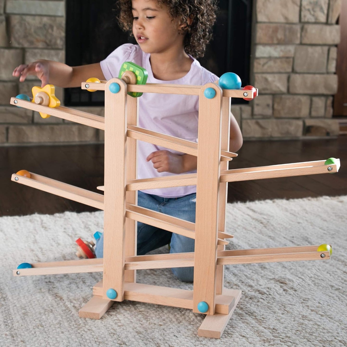 Fat Brain Toys Marble Run, Roll 'n Go Wooden Marble Run Back-and-Forth Ball Track, 2 Year Old Toys
