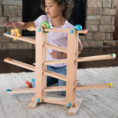 Fat Brain Toys Marble Run, Roll 'n Go Wooden Marble Run Back-and-Forth Ball Track, 2 Year Old Toys