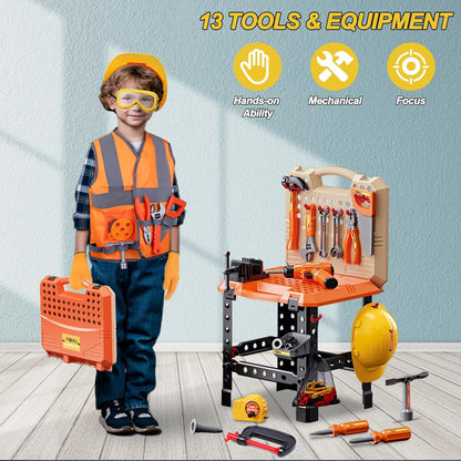 Kids Tool Set,MAGIC4U Toddler Tool Set with Tool Bag,11 Tools Equipements,Pretend Play Construction Kits for Kids Age 3-6 Years Old,Toddler Boy Toys