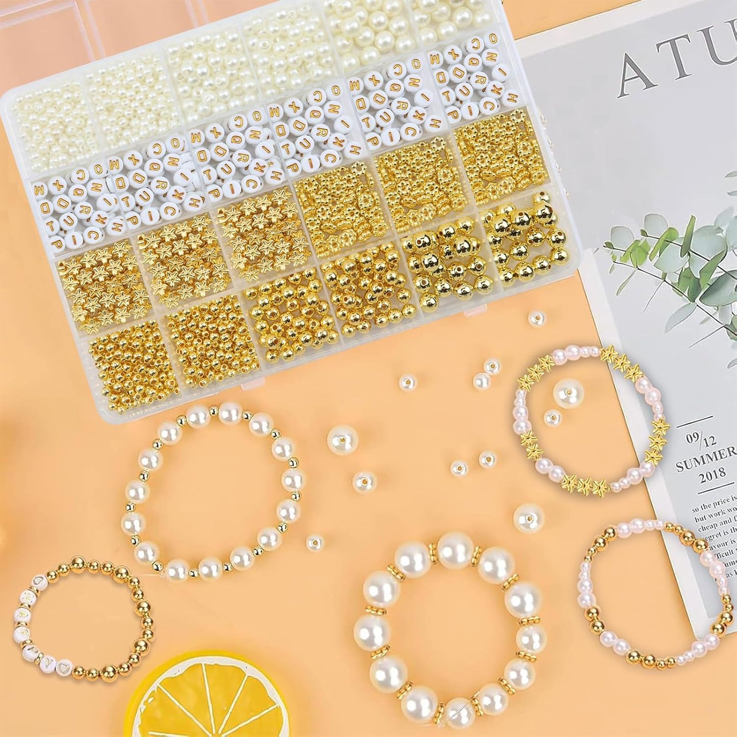 Hpebl 2136PCS Beads for Bracelets Pearl Bracelet Making Kit Friendship Bracelet Kits Bracelet Bead Kits Small Pearl Bead and Gold Beads Beading Kit for Bracelets Jewelry Making Kit