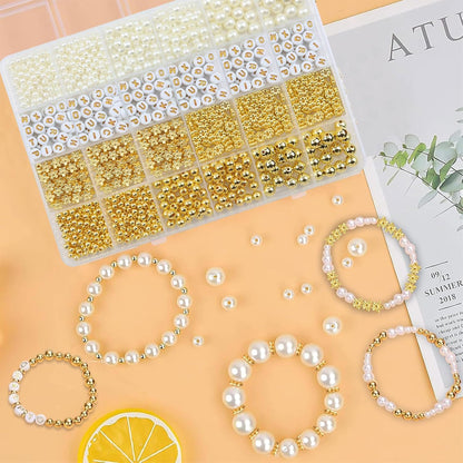 Hpebl 2136PCS Beads for Bracelets Pearl Bracelet Making Kit Friendship Bracelet Kits Bracelet Bead Kits Small Pearl Bead and Gold Beads Beading Kit for Bracelets Jewelry Making Kit