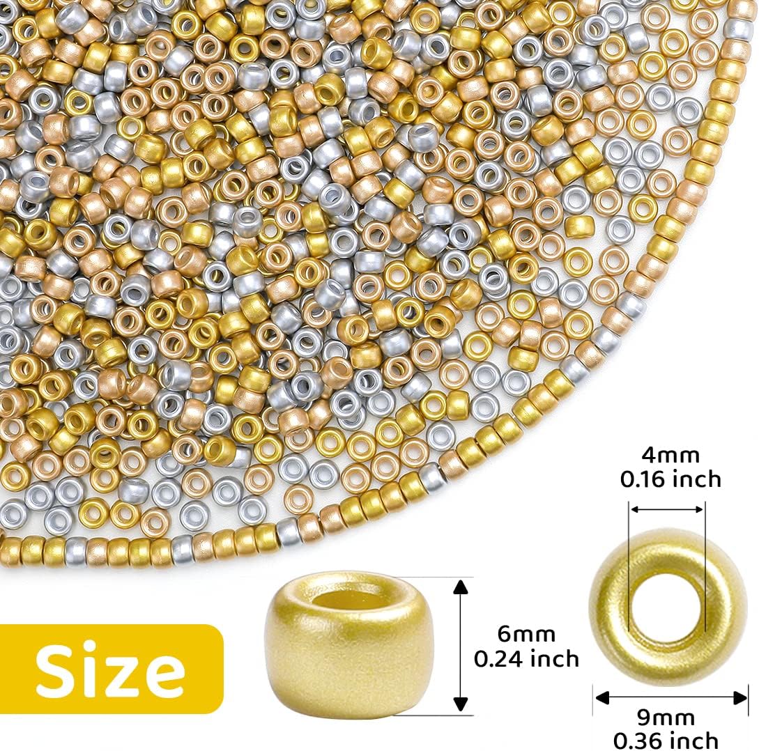 1200pcs Pony Beads Bulk – Gold 6x9mm Plastic Craft Beads for Bracelets, Jewelry, Hair Braiding & DIY Projects
