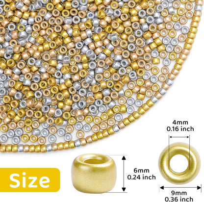 1200pcs Pony Beads Bulk – Gold 6x9mm Plastic Craft Beads for Bracelets, Jewelry, Hair Braiding & DIY Projects