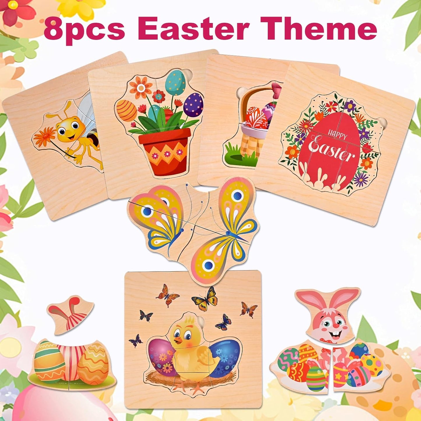 8pcs Wooden Puzzles for Toddlers 1-3, Toddler Puzzles Ages 2-4, Montessori Toys for 1-3+ Years Girl Boy, Sea Animal Puzzle for Kids, Jigsaw Puzzle Educational Toys Preschool for 1-4