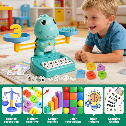 Dinosaur Math Balance Toy for Kids Ages 3-7, Montessori Number Blocks Learning & Educational Dinosaur Toys for Kids 3-5 and Math Games for Kids 5-7,Ideal Gift for Kids (Basic Blue)