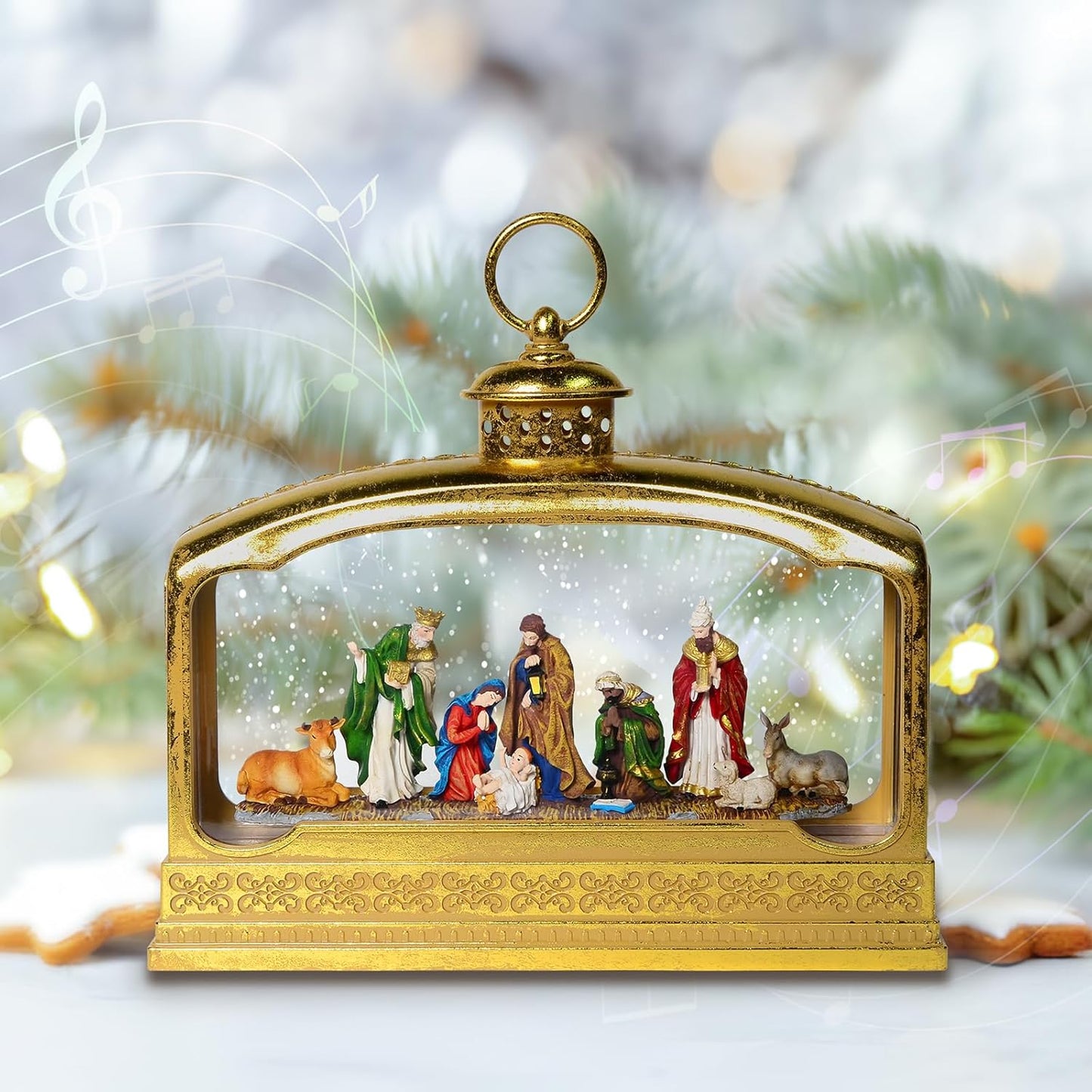Christmas Snow Globes Lantern, Church and Christmas Tree Christmas Decorations Indoor, 6H Timer Battery & USB Powered Light Up Musical Snow Globes for Kids Women Adults Gift Thanksgiving Home Decor