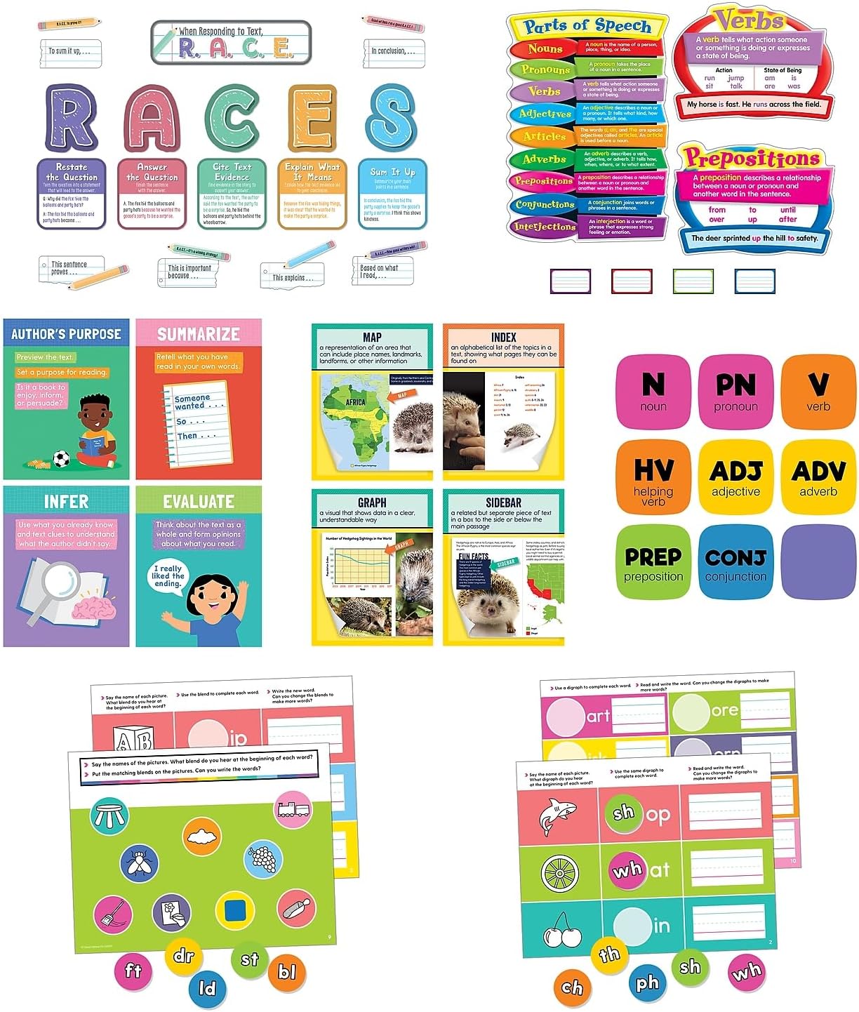 Carson Dellosa 531pc K-2 Literacy Bundle, Kindergarten, 1st Grade, 2nd Grade Phonics Posters, Bulletin Board Sets, Instructional Resources, Dry-Erase Manipulatives, Big Box of Sentence Building Game