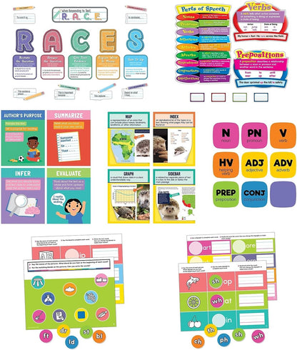 Carson Dellosa 531pc K-2 Literacy Bundle, Kindergarten, 1st Grade, 2nd Grade Phonics Posters, Bulletin Board Sets, Instructional Resources, Dry-Erase Manipulatives, Big Box of Sentence Building Game