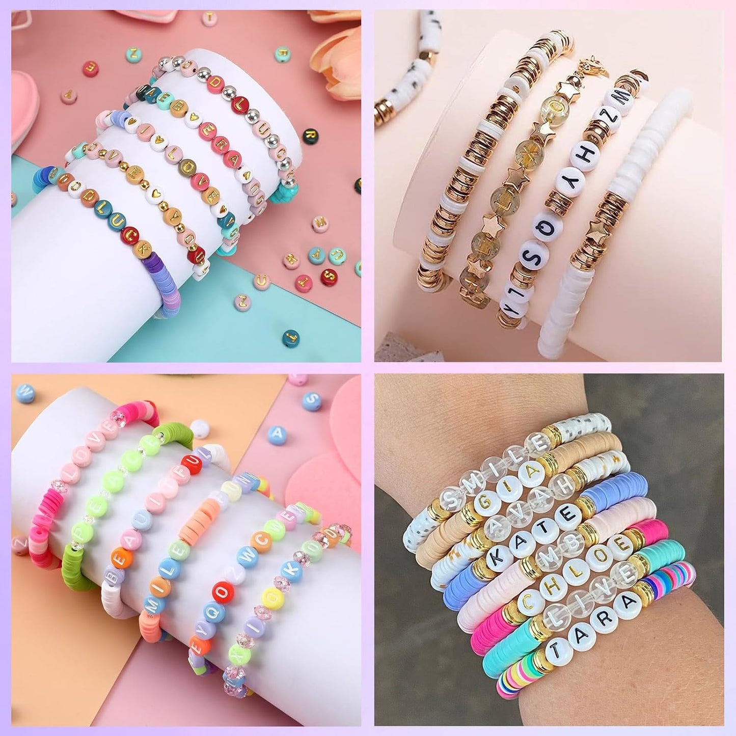 1600Pcs White and Silver Round Letter Beads A-Z, 4X7mm Acrylic Alphabet Beads for Jewelry Making