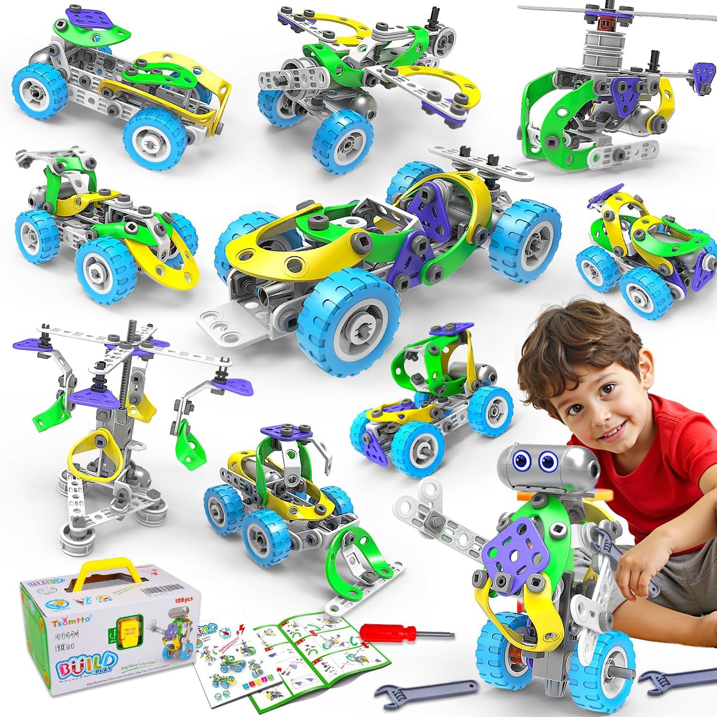 10 in 1 STEM Toys for 4 5 6 7 8+ Year Old Boy Girl Birthday Gifts Building Toys Stem Kits Activities for Kids Ages 4-8 5-7 6-8 Educational Learning Boy Toys Age 3-5 4-6 8-10 Engineering Creative Games