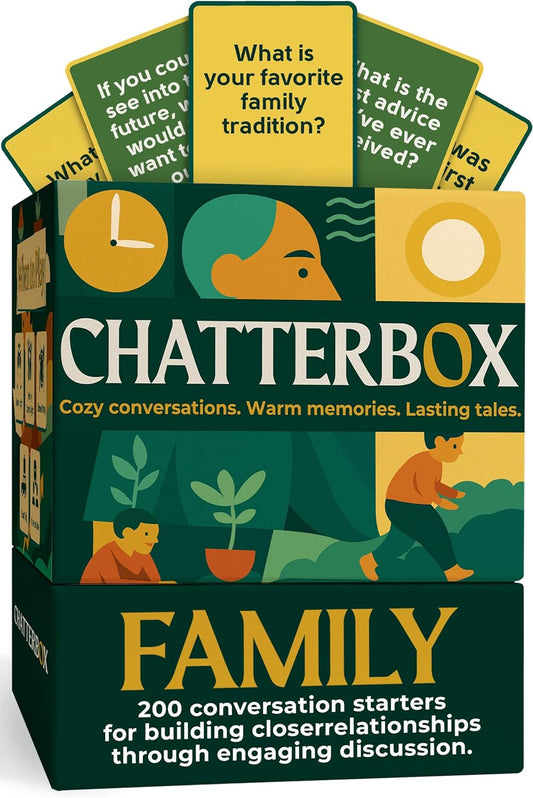 Chatterbox Conversation Cards for Families & Parents, Share Life Stories & Connect with Family & Get to Know You Game, Perfect for Game Night, Family Reunion, Dinner Table or Road Trips, 2+ Players