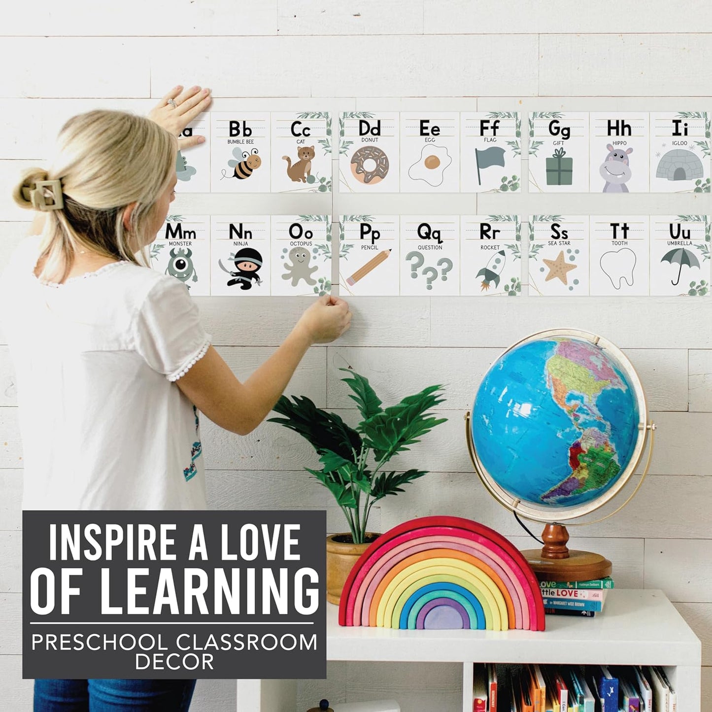 Hadley Designs Alphabet for Classroom Wall Decor - ABC Posters for Classroom Wall Chart Preschool & Kindergarten, ABC Letters & Number Line Elementary, Alphabet Cards, Pastel Classroom Decor
