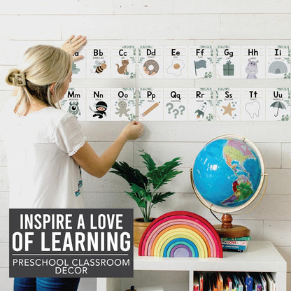 Hadley Designs Alphabet for Classroom Wall Decor - ABC Posters for Classroom Wall Chart Preschool & Kindergarten, ABC Letters & Number Line Elementary, Alphabet Cards, Pastel Classroom Decor