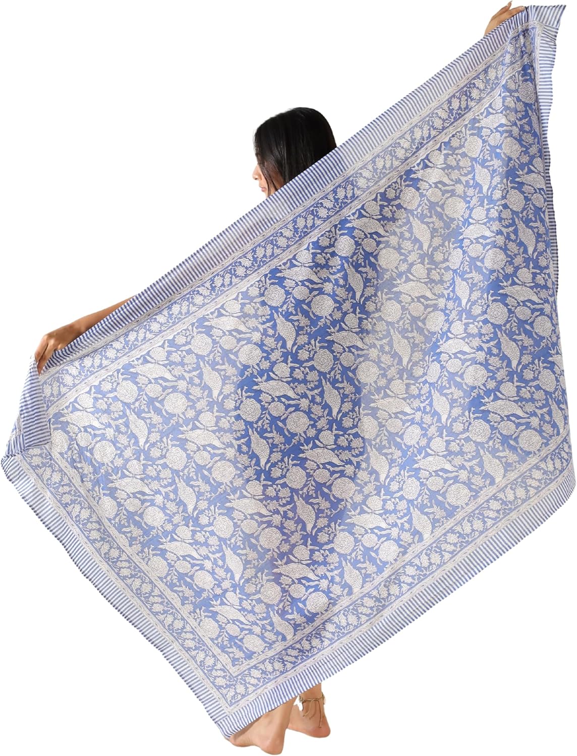 100% Cotton Sarong Cover Up for Women Indian Block Print Beach Wrap Skirt Long Boho Swimsuit Bikini Pareo (73” x 43”)