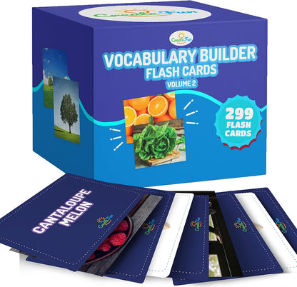 299 Vocabulary Builder Flash Cards, Educational Photo Cards for Home, Speech Therapy Materials, ESL Teaching Materials Includes Emotions, Matching Go Togethers, Nouns, Opposites, Prepositions, Verbs